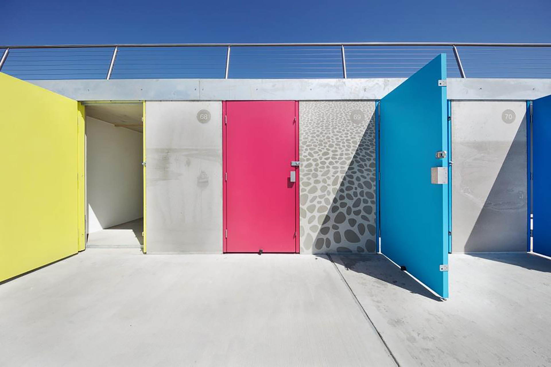 Specialist Civil Milford on Sea Beach Huts Front View with Concrete Panels